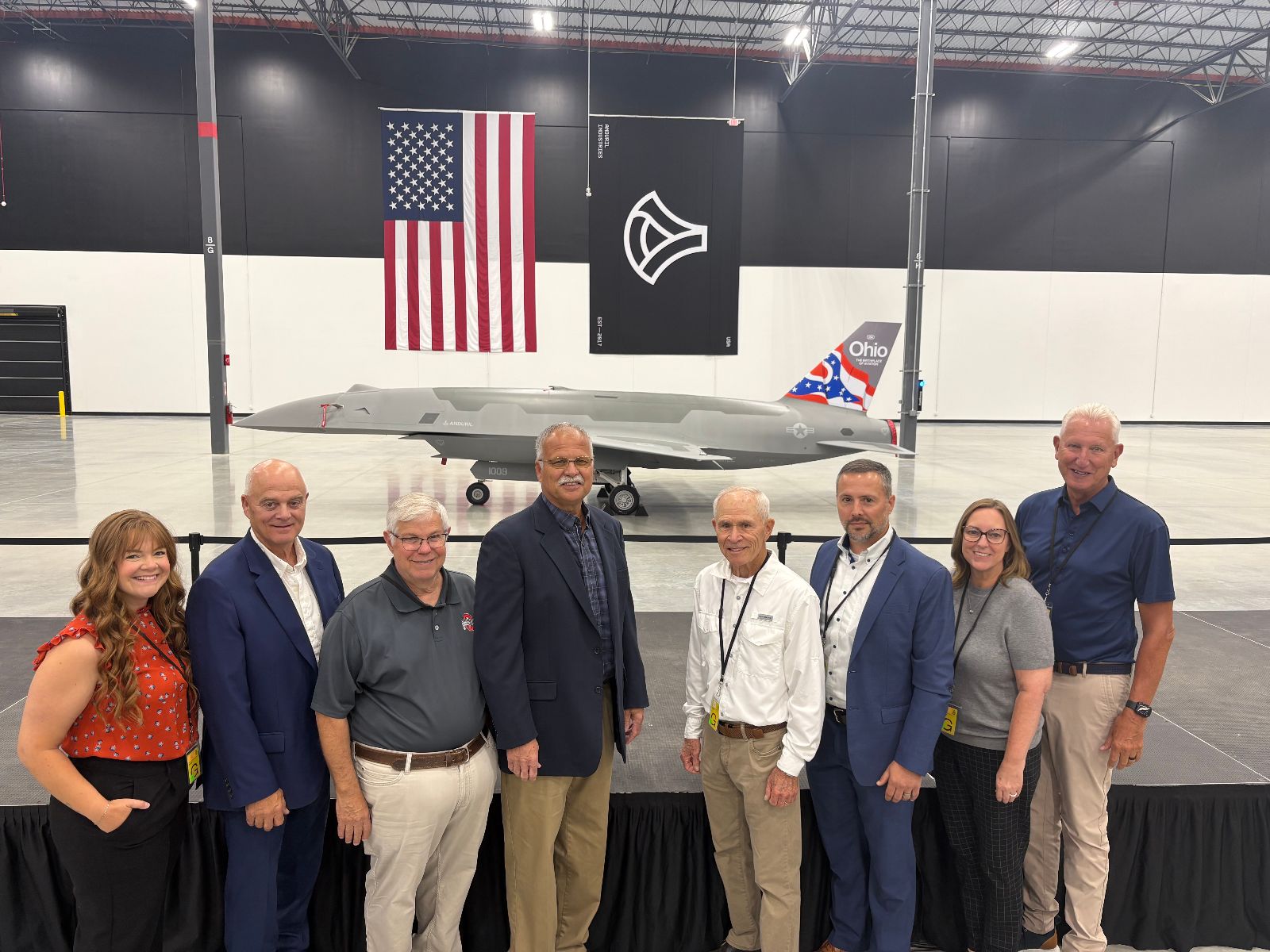 Pickaway County Port Authority board of directors at Anduril’s Northern Pickaway County facility with the first Fury produced there